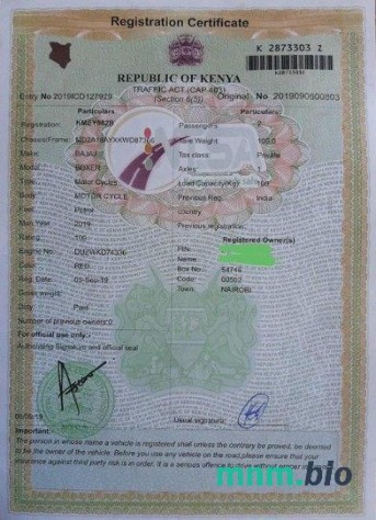 Kenia szablon dowodu rejestracyjnego pojazdu w PSD